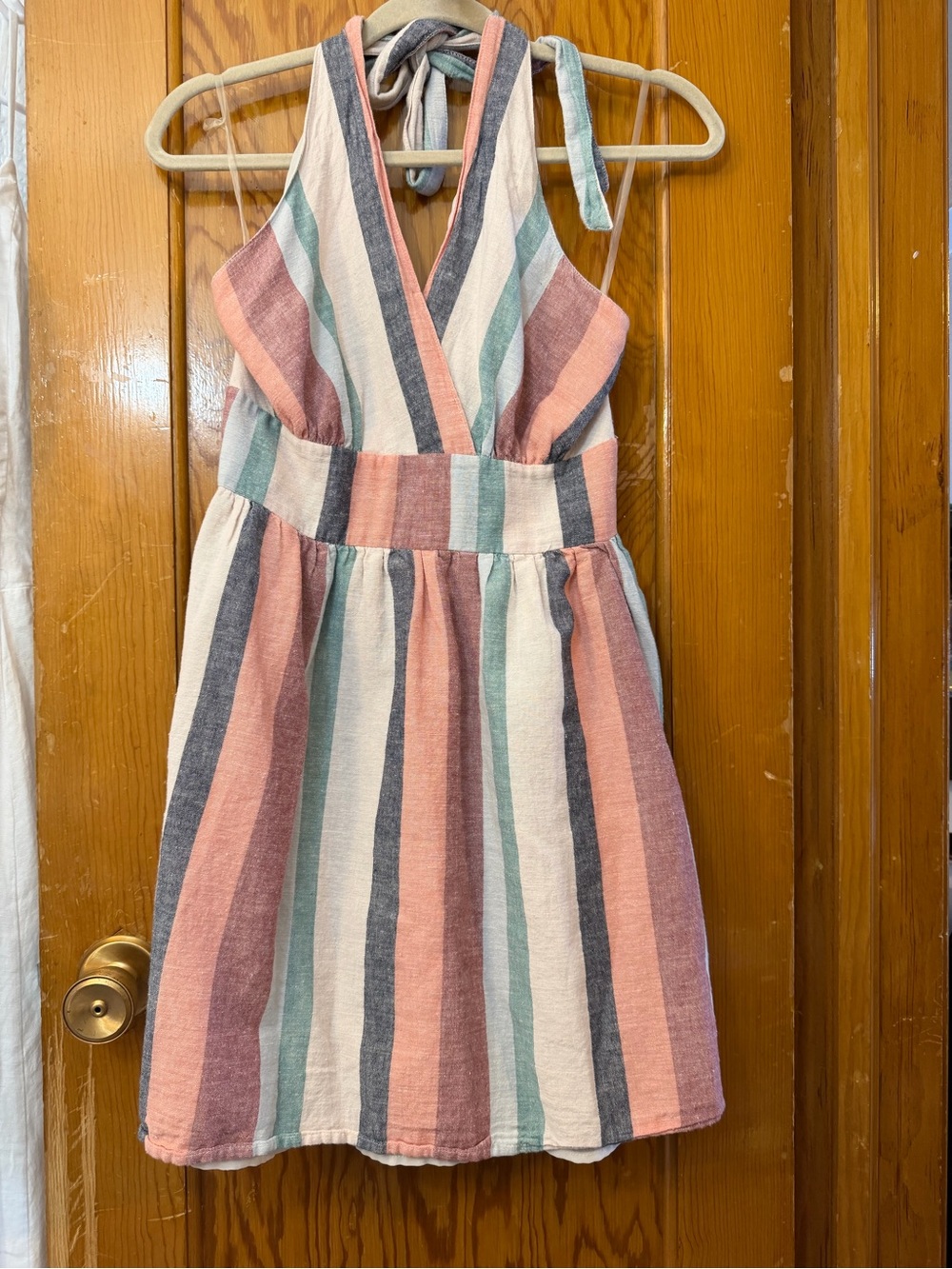American Eagle Cotton Linen Striped Halter Dress M
